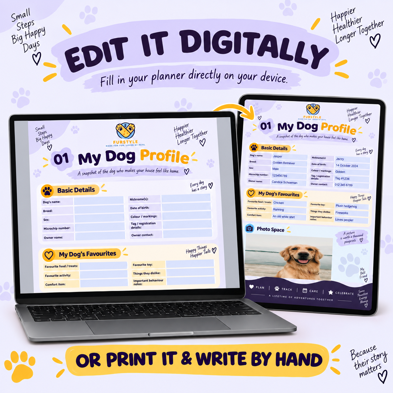 FurStyle™ Pet Parent Planner – Dog Edition | Editable Digital PDF
