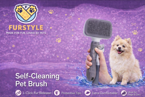 FurStyle™ Self-Cleaning Pet Grooming Brush – Anti-Scratch Slicker Brush for Dogs & Cats | Removes Loose Fur, Knots & Dander